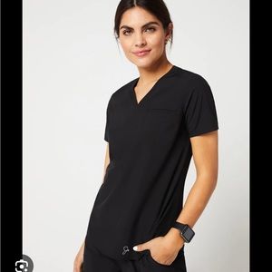 Jaanuu black ribbed v-neck scrub top